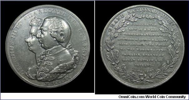 George III, jubilee of his reign - White metal medal - mm. 38