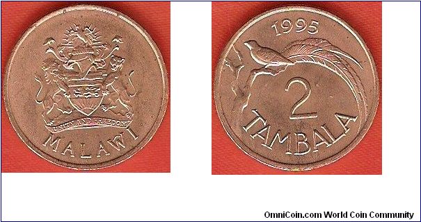 2 tambala
state shield
Paradise whydah bird
bronze