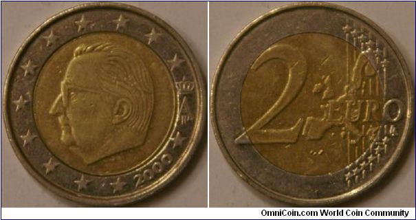 2 Euro, with King Albert II, 25.75 mm, bi-metallic