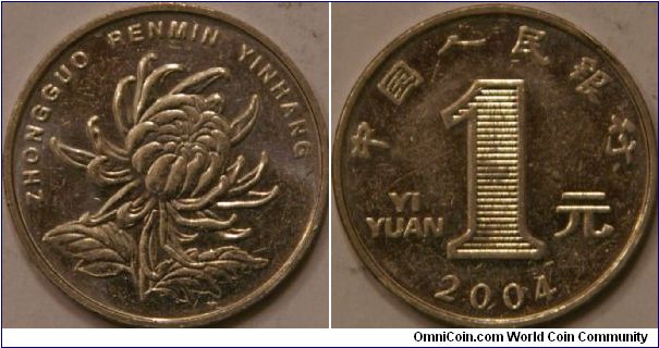 1 yuan, Cu-Ni, 25 mm, common design starting 1999, flower