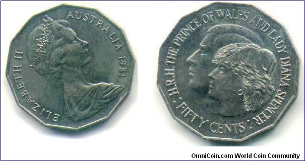 Lady Diana 
12sided 
50cents
abt 33mm diameter