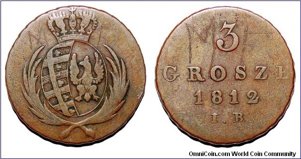 GRAND DUCHY OF WARSAW~3 Grosze 1812.