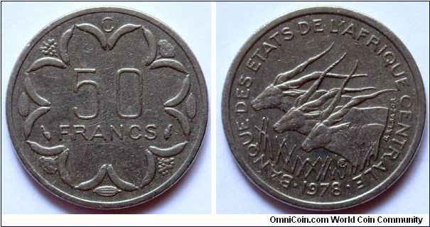50 francs.
1978, Central African States. Code letter 'C'
above 50 for Congo.