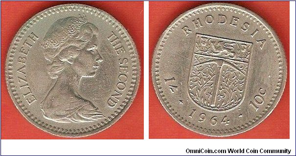 1 shilling / 10 cents
Elizabeth II by Arnold Machin
state shield
copper-nickel