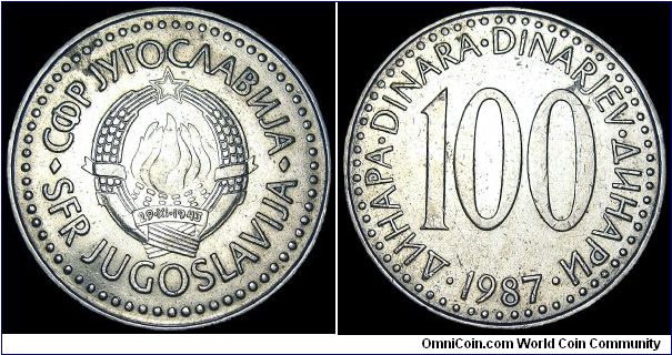 Yugoslavia - 100 Dinara - 1987 - Weight 8,7 gr - Copper / Zink / Nickel - Size 29 mm - Mintage 94 069 000 - Edge : Milled - Reference KM# 114