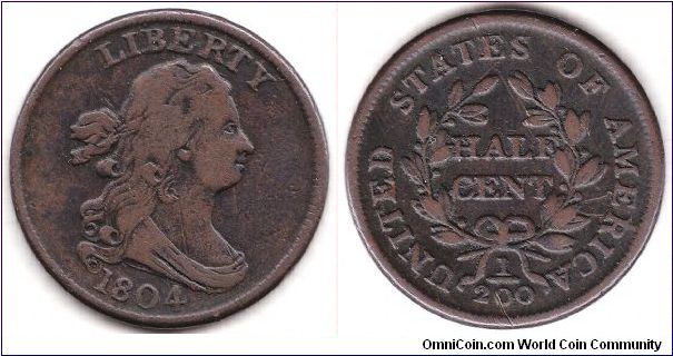 Half Cents - 1804 crosslet 4 Stems BN, COHEN 9.