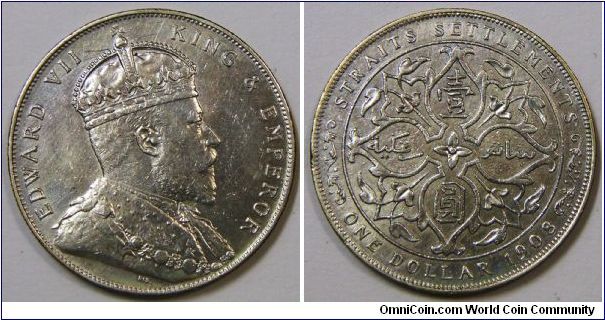 Straits Edward VII Dollar 1908.