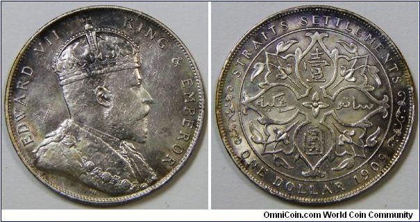 Straits Edward VII Dollar scarcer 1909.