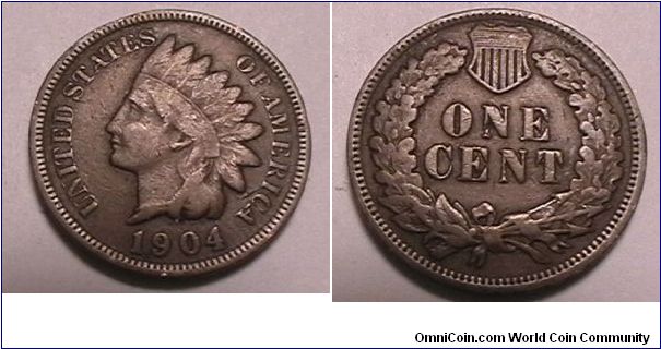 Indian Head Cent, Bronze, VG-10