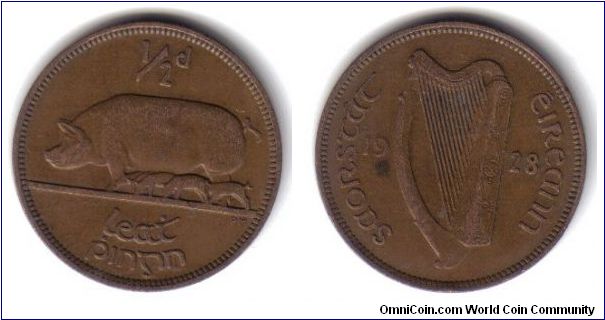 Ireland, 1/2 Penny, 1928