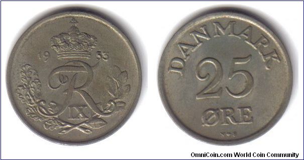 Denmark, 25 Ore, 1953,n-s