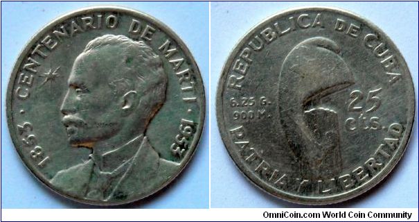 25 centavos.
1953, Jose Marti