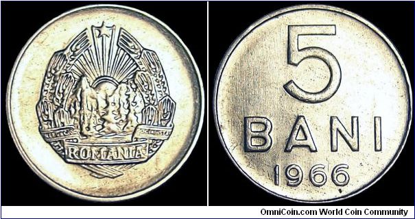 Romania - 5 Bani - 1966 - Weight 1,7 gr - Nickel Clad Steel - Size 16 mm - President / Chivu Stoica - Edge : Plain - Reference KM# 92