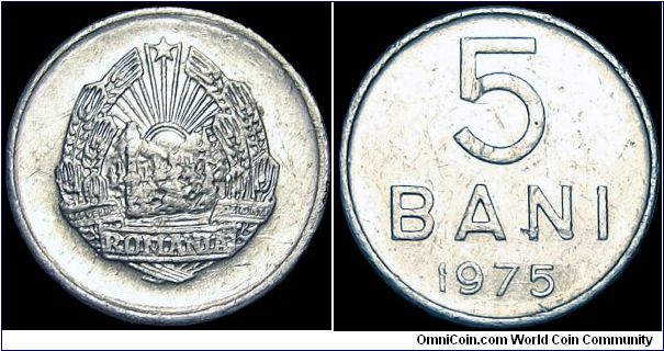 Romania - 5 Bani - 1975 - Weight 0,6 gr - Aluminum - Size 16 mm - President / Nicolae Ceausescu - Edge : Plain - Reference KM# 92a