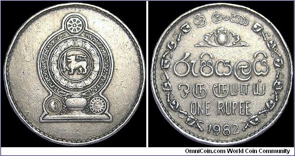 Sri Lanka - 1 Rupee - 1982 - Weight 7,1 gr - Copper / Nickel -Size 25,2 mm - Mintage 75 000 000 - Edge : Reeded - Reference KM# 136.2