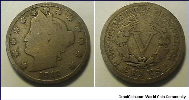 1912-D Liberty Nickel, Copper-nickel, G-6