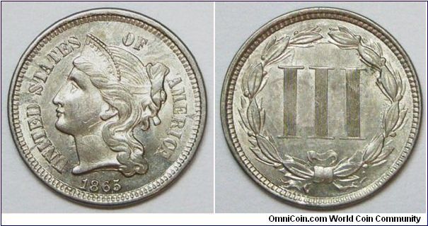 1865 Nickel 3 Cents