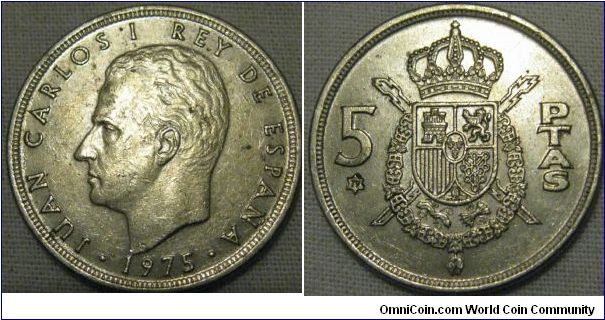 1979 5 pesetas AUNC grade, few light scratches on portrait