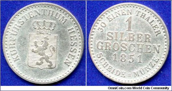 1 silber groschen.
Hessen-Kassel.
Friedrich Wilhelm (1847-1866).
Mintage 268,000 units.


Ag312f. 2,0gr.
