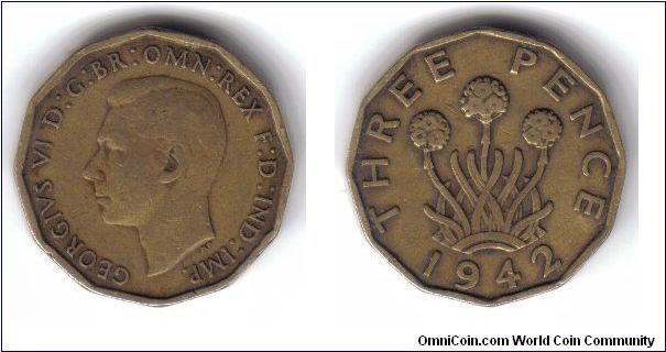 Great Britain, 3 Pence, 1942