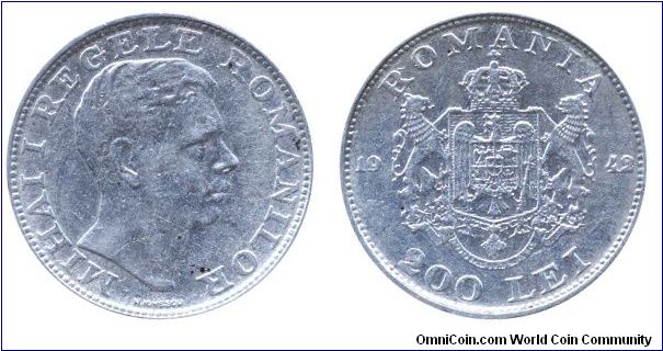 Romania, 200 lei, 1946, Ag, King Mihai I.                                                                                                                                                                                                                                                                                                                                                                                                                                                                           