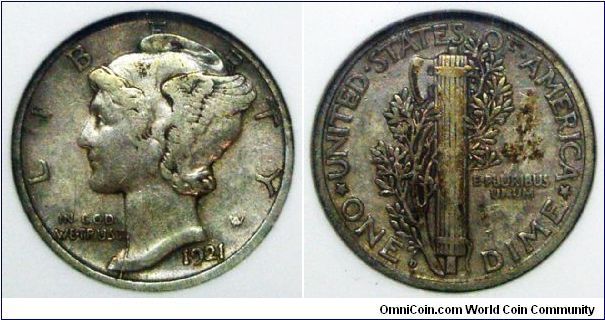 1921-D Mercury Dime ANACS VF-30