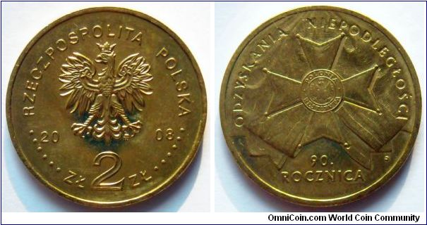 2 zlote.
2008, 90th Anniversary of Independence.
Order of Polonia Restituta