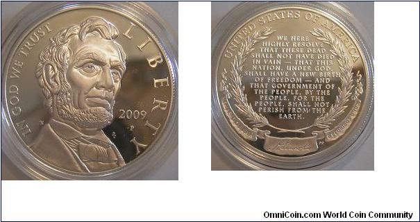 2009-P proof silver dollar - USA. Subject: Bicentennial of birth of Abraham Lincoln