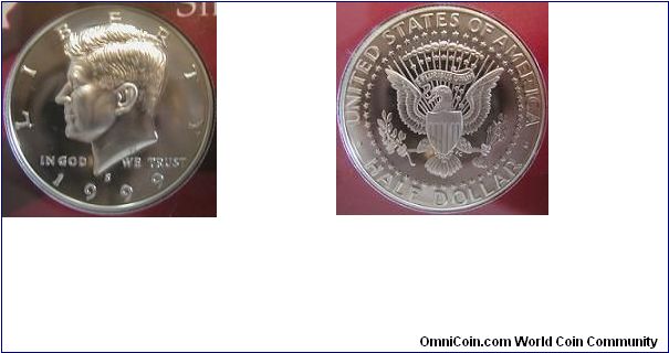 1999-S silver proof half dollar - USA. From silver proof set.