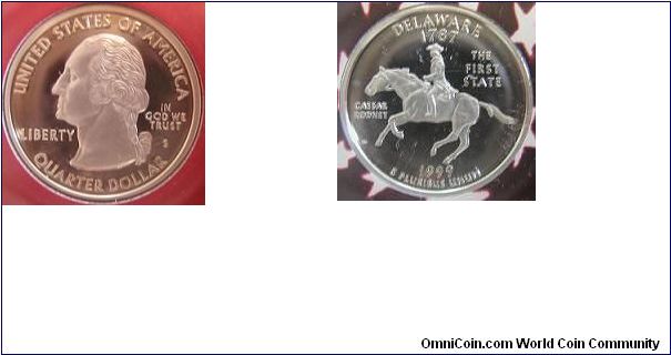 1999-S silver proof quarter - Delaware - USA. From silver proof set.