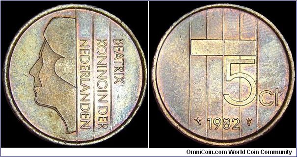 Netherlands - 5 Cents - 1982 - Weight 3,5 gr - Bronze - Size 21 mm - Ruler / Beatrix - Designer / Bruno Ninaber Von Eyben - Mintage 47 100 000 - Edge : Plain - Reference KM# 202