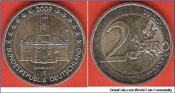 2 euro
Saarland commemorative
Mint: Karlsruhe (G)
bimetallic coin