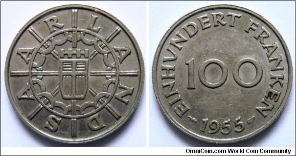 100 franken.
1955, Saarland