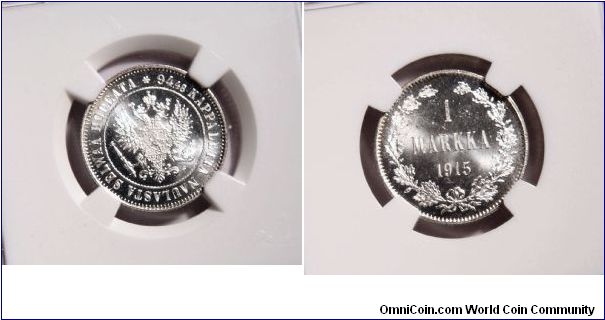 1915 1 Markka from Finland

This coin has deep mirror & cameo on both sides of coin.

NGC MS-66