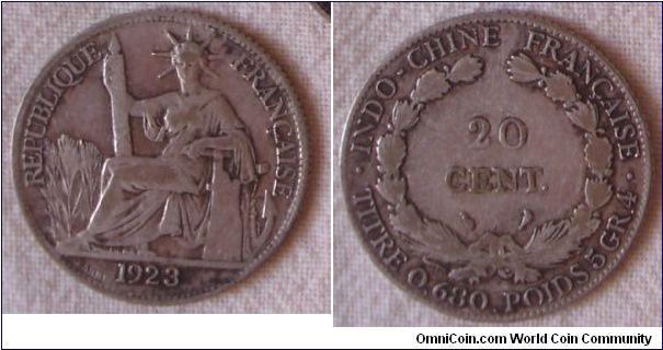 KM# 17.1 20 CENTS
5.4000 g., 0.6800 Silver 0.1181 oz. ASW Obv: Seated liberty
left, date below Rev: Denomination within wreath Rev. Leg.:
TITRE O.680 POIDS 5 GR. 4
Mintage: 7,109,000