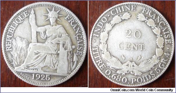 KM# 17.1 20 CENTS
5.4000 g., 0.6800 Silver 0.1181 oz. ASW Obv: Seated liberty
left, date below Rev: Denomination within wreath Rev. Leg.:
TITRE O.680 POIDS 5 GR. 4
Mintage: 2,556,000
