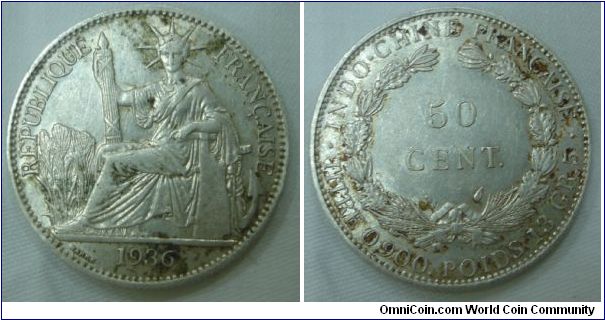 KM# 4a.2 50 CENTS
13.5000 g., 0.9000 Silver 0.3906 oz. ASW Obv: Liberty seated,
date below Rev: Denomination within wreath Rev. Leg.: TITRE
0.900. POIDS 13 GR. 5
Mintage:4,000,000