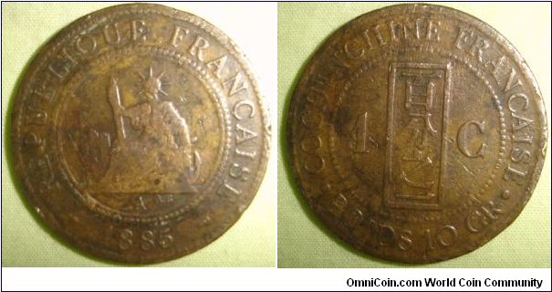 Cochin-chine Bach phan chi nhat the bai KM# 3 CENT Bronze Mintage:255,000