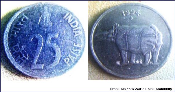 India 25 Paise Rhinoceros
19mm diametr
