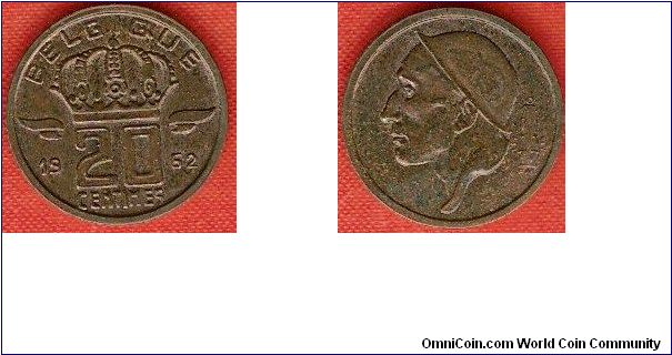 20 centimes
French version
CENTIMES touching rim
miner with miner's lamp
bronze
mintage 410,000