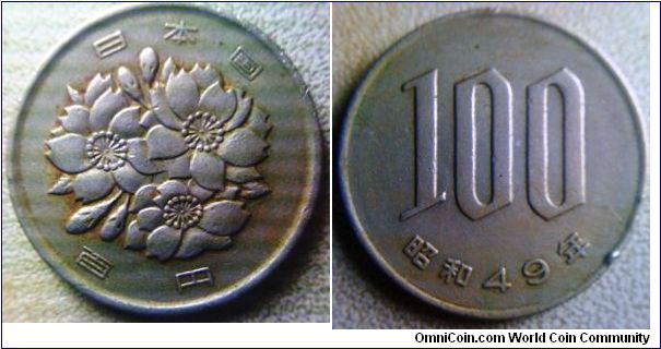 Japan 100yen with flowers
22.5mm diameter