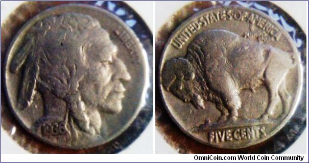 USA Bufallo Nickel 5 cents from the P Philadelphia mint 
21mm diameter