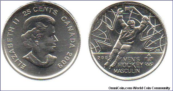 2009 25 cents - 2002 Olympic Men's Hockey Gold non coloured.