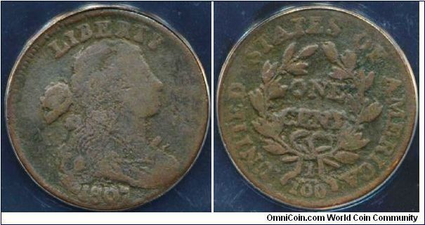 1807 Large Cent ANACS-VG8 Detail. Corroded. Rotated dies. Medal alignment.