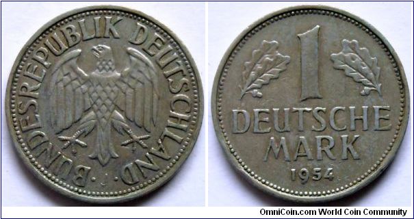 1 mark.
1954, Mintmark (J) 
Hamburg