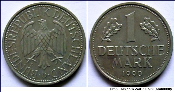1 mark.
1990, Mintmark (D)
Munich