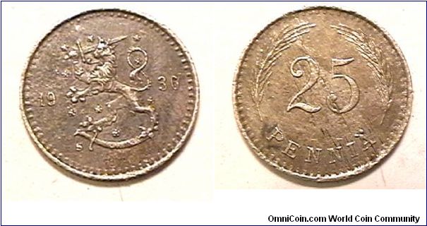 1936-S 25 Pennia, Copper-nickel