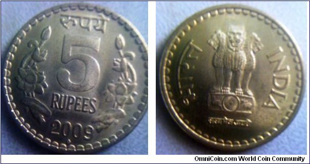 India 5 Rupees  coin with the Rev three Lions very nice thick coin, about 3.5mm thick 
23mm diameter 
thanks Ashish!