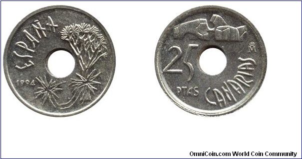 Spain, 25 pesetas, 1994, Canarias.                                                                                                                                                                                                                                                                                                                                                                                                                                                                                  