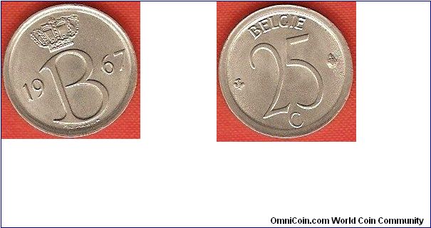 25 centimes
Flemish legend
monogram of king Baudouin
copper-nickel